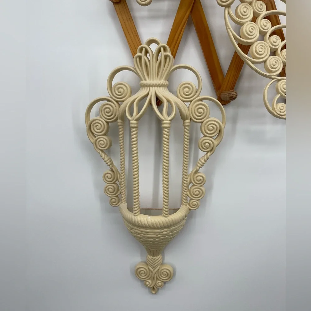 Vintage 1970s Burwood Products Co Elegant Cream Butterfly and Sconce Wall Decor